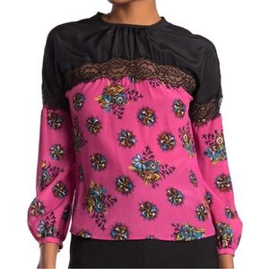 NEW NWT Red Valentino Top Silk Floral Print Lace Blouse